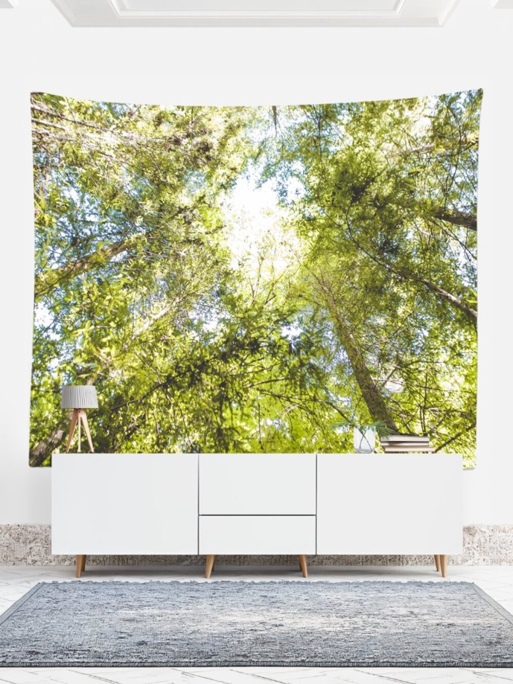 Large Wall Tapestry, Green Trees Looking Up, 51x60 inches
